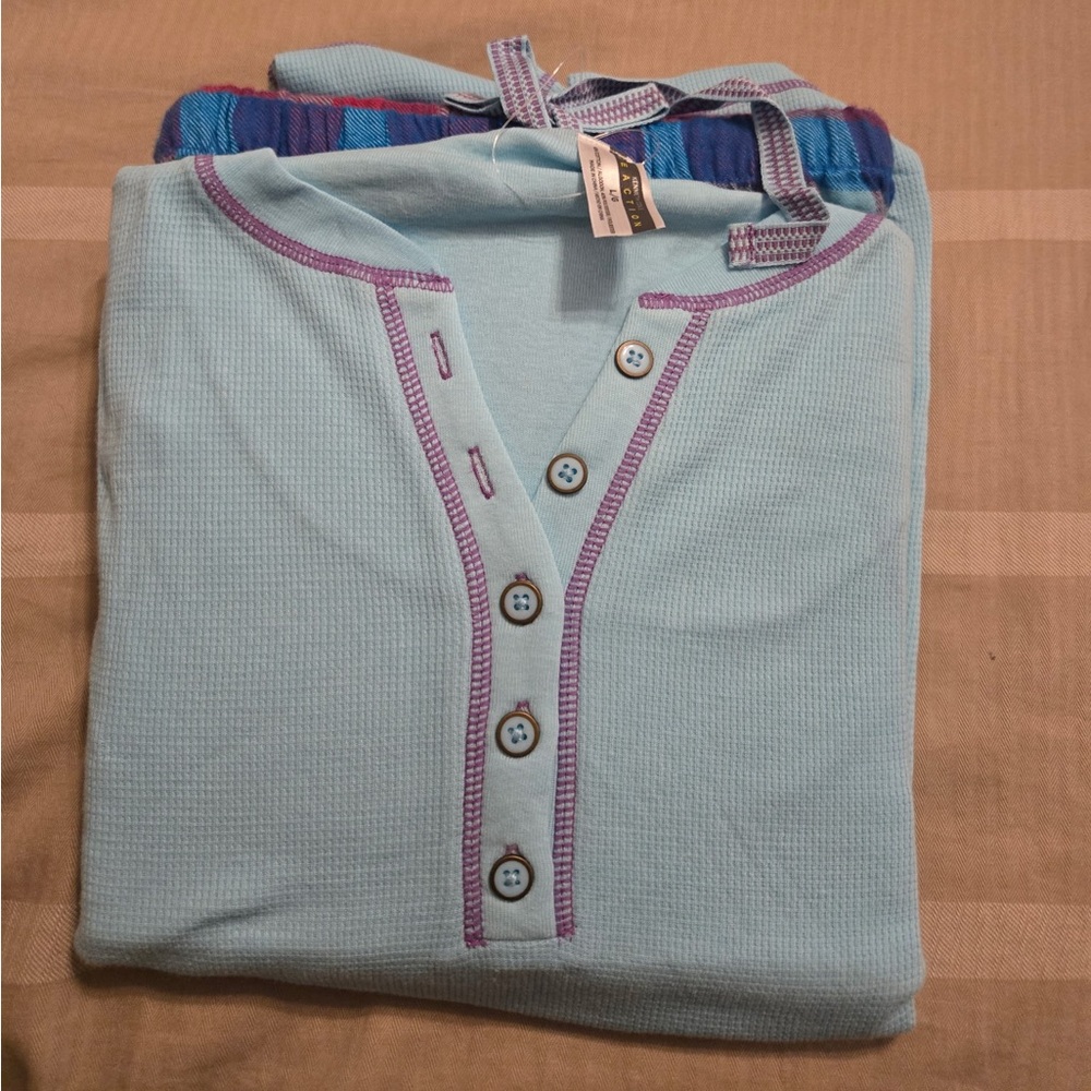 Light Blue Henley Pajama Set with Purple Accents